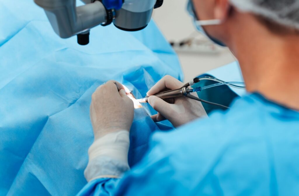 An eye doctor processing patient's cataract surgery. 